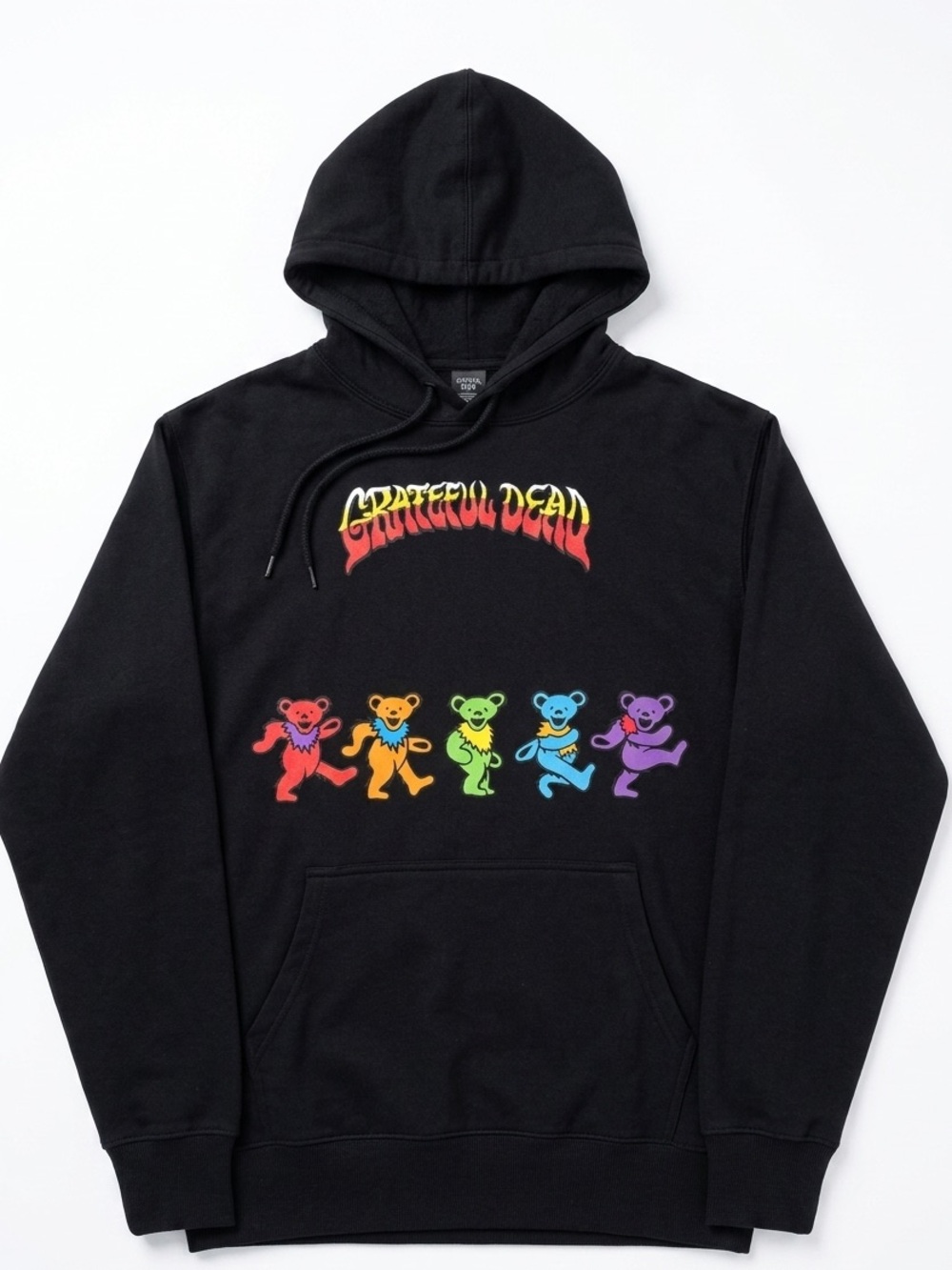 Grateful Dead Black Hoodie with Rainbow Dancing Bears Graphic